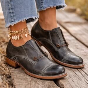 Freebird SZ 7 Mabel Leather Western Inspired Oxford Leather Lace In Black